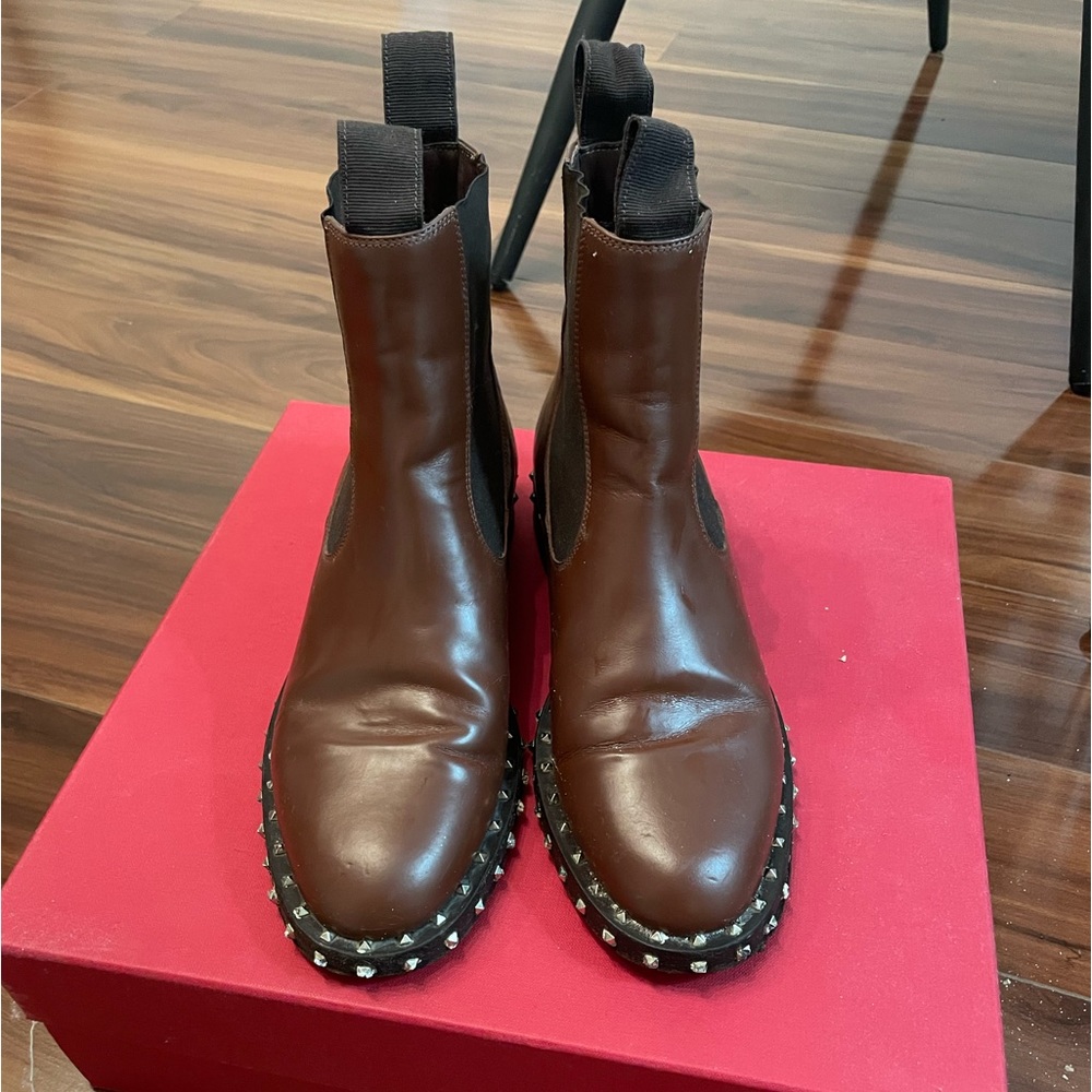 Valentino Garavani Brown Ankle Boots with Silver Studs